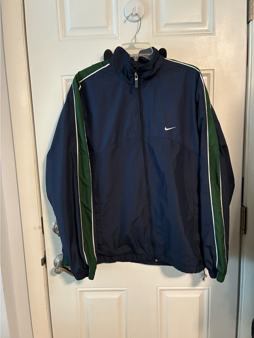 Nike Men’s Navy Windbreaker with Green Stripes
